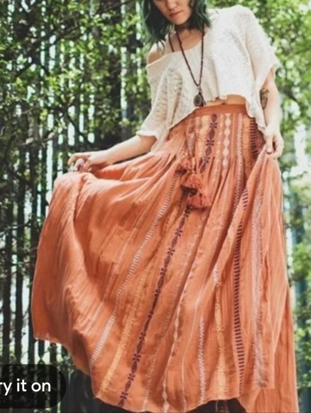OBO RARE Free People KaNtHA Maxi Skirt Embroidery Mirror Tassles FP ONE *FLAW*